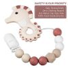 Picture of Pacifier Clip for Baby Boys Girls Silicone Paci Holder Teething Relief Beads Teether Toy Soothie Binky Clips Holder Chewbeads Birthday Christmas Set of 2 (Beige, Brick Red)