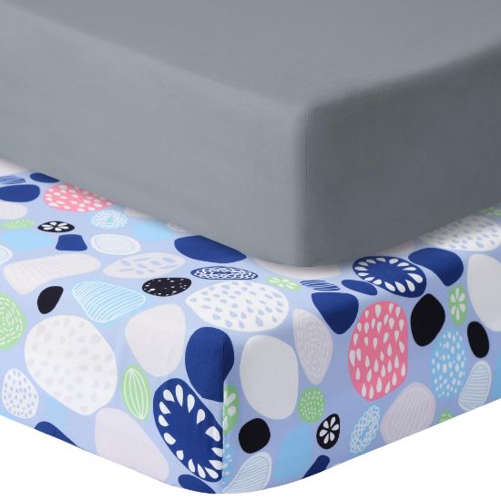 Picture of GUNTAIL Baby Crib Sheets for Boys Girls, 2 Pack Fitted Crib Sheet for Standard Crib and Toddler Mattress, Soft Microfiber Baby Sheet 52x28x8in. (Cobblestone & Dark Gray)