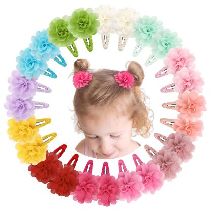 Picture of DeD 24PCS 2.7" Chiffon Flower Hair Bows Clips Flower Tiny Hair Clips Fine Hair for Girls Infants Toddlers Set of 12 Pairs