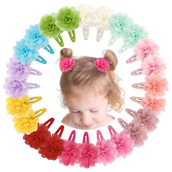 Picture of DeD 24PCS 2.7" Chiffon Flower Hair Bows Clips Flower Tiny Hair Clips Fine Hair for Girls Infants Toddlers Set of 12 Pairs