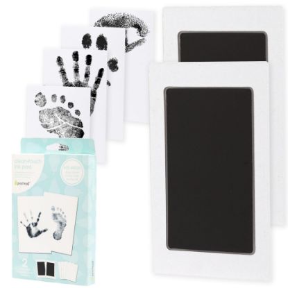 Picture of Pearhead Newborn Baby Handprint and Footprint Kit - No Mess Clean-Touch Ink Pad with Impression Cards, Safe for Skin, Perfect Keepsake for Family, Acid-Free, Black, Pack of 2