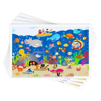 Picture of Disposable Stick-on Placemats 40 Pack for Baby & Kids, Restaurant Table Mats 12" x 18" Sticky Place Mats,Toddler Baby Placemat,Seabed Scuba Theme