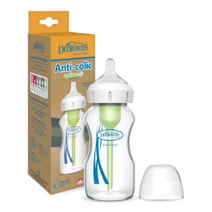 Picture of Dr. Brown's Natural Flow Anti-Colic Options+ Wide-Neck Glass Baby Bottle 9 oz/270 mL,with Level 1 Slow Flow Nipple,1 Pack,0m+