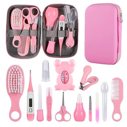 Picture of Baby Grooming Kit, Infant Safety Care Set with Hair Brush Comb Nail Clipper Nasal Aspirator,Baby Essentials Kit for Newborn Girls Boys (Pink Baby Grooming kit)