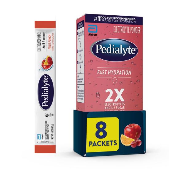 Picture of Pedialyte Fast Hydration Electrolyte Powder Packets, Fruit Punch, Hydration Drink, 8 Single-Serving Powder Packets