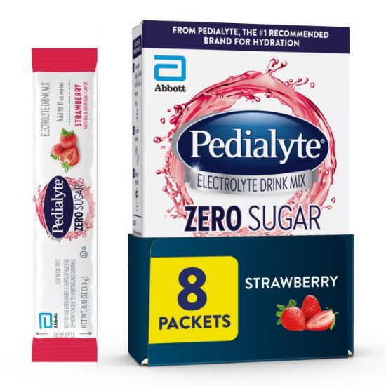Picture of Pedialyte Electrolyte Drink Mix With Zero Sugar | Hydration With Key Electrolytes | Great Hydration Low in Calories | Strawberry, 8 Powder Packets