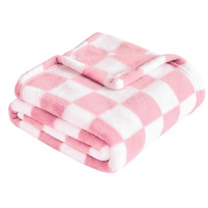 Picture of Yurhap Checkered Baby Blanket for Girls Pink Fleece Baby Blankets for Girls Boys, Warmer Comfort Lightweight Bed Blanket for Toddlers Infants or Newborn, 30''x40'', Pink