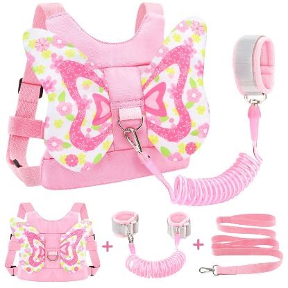 Picture of Accmor Toddler Harness Leash, 3 in 1 Cute Butterfly Kids Leash + Anti Lost Wrist Link, Adorable Child Walking Harness Wristband Assistant Soft Strap Belt Protector for Baby Girls to Outdoor Travel