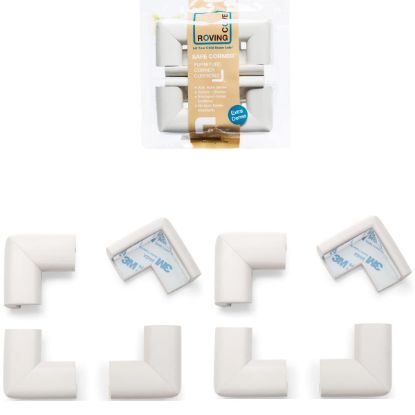 Picture of Roving Cove HeftyFit Corner Protector for Baby (8 Large Corners), Heavy-Duty Soft Rubber Foam Furniture Corner Bumper Guards, 3M Adhesive Pre-Taped, Oyster White (Off White)