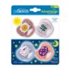 Picture of Dr. Brown's Advantage Glow-in-the-Dark Baby Pacifier, Fully Symmetrical Soother with Soft Silicone Bulb, Lavender Love-Coral Ocean, 0-6m, BPA Free, 4 Pack