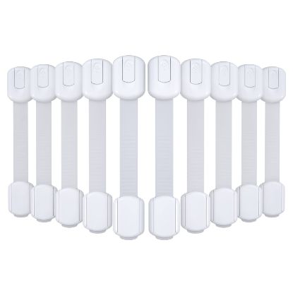 Picture of 4our Kiddies 10 Pack Baby Proof Cabinet Latches, Childproof Drawer Latches with 6 Extra 3M Adhesives, Adjustable Child Safety Cabinet Strap Locks, Baby Drawer Locks for Kids and Child Safety