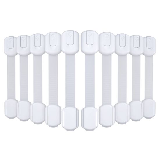 Picture of 4our Kiddies 10 Pack Baby Proof Cabinet Latches, Childproof Drawer Latches with 6 Extra 3M Adhesives, Adjustable Child Safety Cabinet Strap Locks, Baby Drawer Locks for Kids and Child Safety