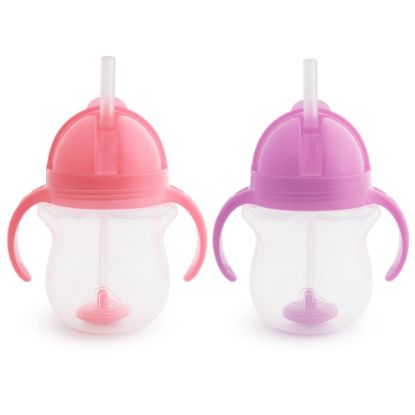 Picture of Munchkin Any Angle Sippy Cup for Toddlers, Weighted Straw Trainer Cup with Click Lock Lid, 7 Ounce, 2 Pack, Pink/Purple