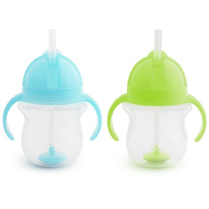 Picture of Munchkin Any Angle Sippy Cups for Toddlers, Spill Proof Weighted Straw Cup with Transition Handles for Babies 6 Months and Up, 2 Pack, Blue/Green