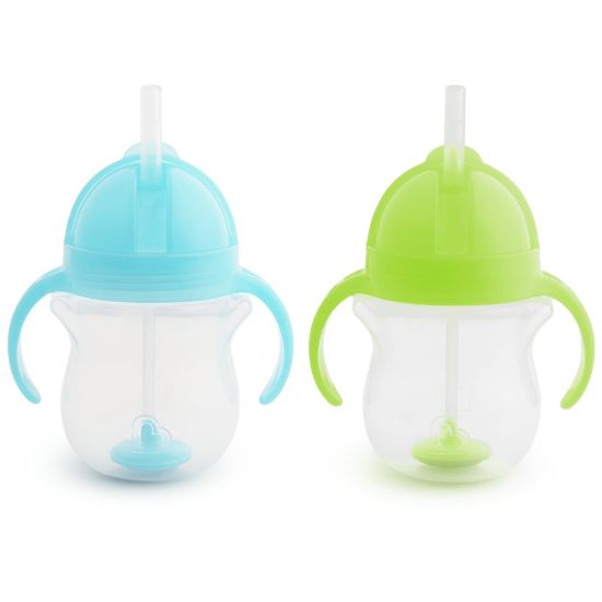 Picture of Munchkin Any Angle Sippy Cups for Toddlers, Spill Proof Weighted Straw Cup with Transition Handles for Babies 6 Months and Up, 2 Pack, Blue/Green
