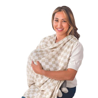 Picture of Itzy Ritzy Breastfeeding Boss Multi-Use Cover - A Nursing Cover, Swaddle, Car Seat Cover, Tummy Time Mat & Burp Cloth All in One - Made of Soft Muslin Fabric & Measures 47” x 47” (Checkerboard)