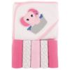 Picture of Luvable Friends Unisex Baby Hooded Towel with Five Washcloths, Pink Elephant, One Size