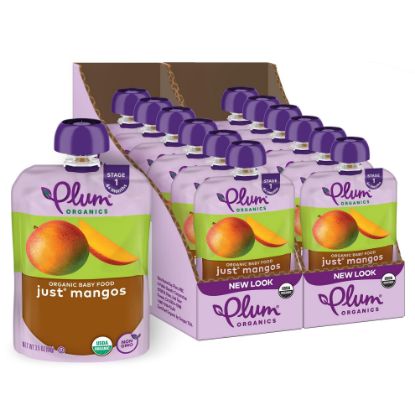 Picture of Plum Organics Stage 1 Organic Baby Food - Just Mangos - 3.5 oz Pouch (Pack of 12) - Organic Baby Food Pouch