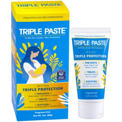 Picture of Triple Paste Diaper Rash Cream for Baby - 3 oz Tube - Zinc Oxide Ointment Treats, Soothes and Prevents Diaper Rash - Pediatrician-Recommended Hypoallergenic Formula with Soothing Botanicals