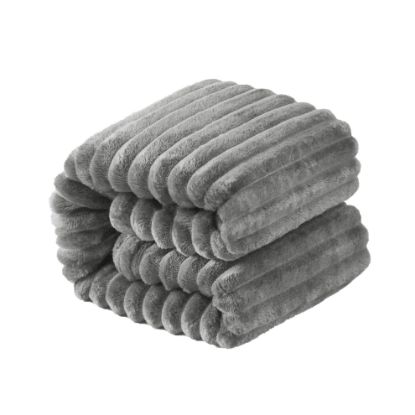 Picture of NTBAY Flannel Fuzzy Toddler Blanket, Fluffy Warm and Lightweight Reversible Stripes Design Baby Plush Blanket, 30x40 Inches, Grey