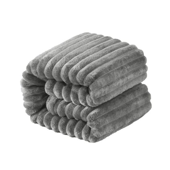 Picture of NTBAY Flannel Fuzzy Toddler Blanket, Fluffy Warm and Lightweight Reversible Stripes Design Baby Plush Blanket, 30x40 Inches, Grey