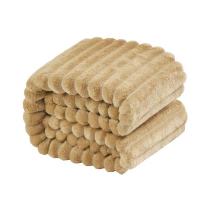 Picture of NTBAY Flannel Fuzzy Toddler Blanket, Fluffy Warm and Lightweight Reversible Stripes Design Baby Plush Blanket, 30x40 Inches, Khaki