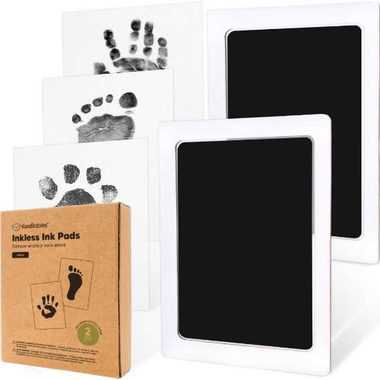 Picture of 2-Pack Inkless Hand and Footprint Kit - Ink Pad for Baby Hand and Footprints - Dog Paw Print Kit,Dog Nose Print Kit - Baby Footprint Kit, Clean Touch Baby Foot Printing Kit,Handprint Kit(Jet Black, L)