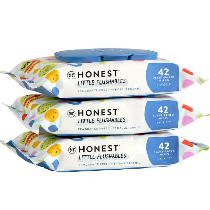 Picture of The Honest Company Plant-Based Toddler Flushable Wipes | Designed for Potty Training | 99% Water, Hypoallergenic, EWG Verified, Safe to Flush | Fragrance Free, 126 Count