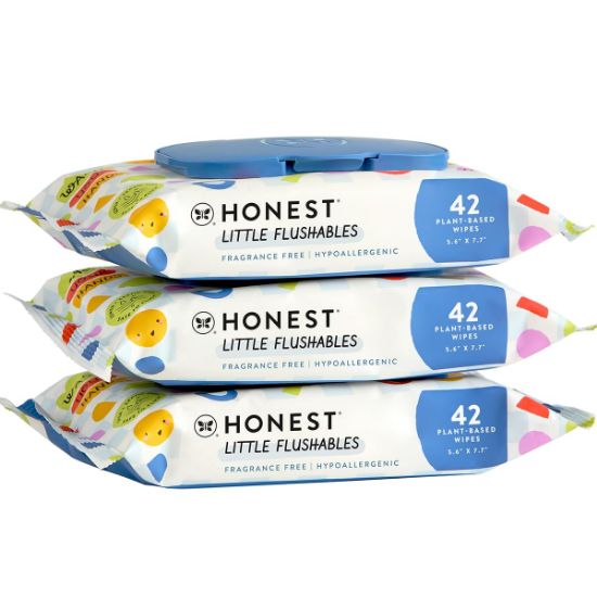 Picture of The Honest Company Plant-Based Toddler Flushable Wipes | Designed for Potty Training | 99% Water, Hypoallergenic, EWG Verified, Safe to Flush | Fragrance Free, 126 Count