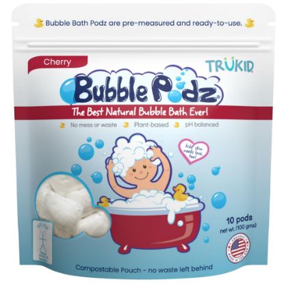 Picture of TruKid Bubble Podz Bubble Bath for Baby & Kids, Gentle Refreshing Bath Bomb for Sensitive Skin, pH Balance 7 for Eye Sensitivity, Natural Moisturizers and Ingredients, Cherry (10 Podz)