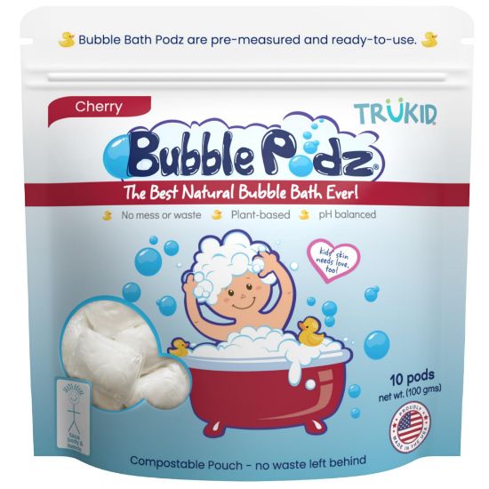 Picture of TruKid Bubble Podz Bubble Bath for Baby & Kids, Gentle Refreshing Bath Bomb for Sensitive Skin, pH Balance 7 for Eye Sensitivity, Natural Moisturizers and Ingredients, Cherry (10 Podz)