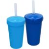 Picture of Re-Play Made in USA 2 Pack Straw Cups for Toddlers, 10 Oz. - Reusable Kids Cups with Straws and Lids, Dishwasher/Microwave Safe - Toddler Cups with Straws 3.13" x 5.5", Navy Blue/Sky Blue