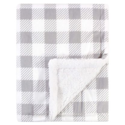 Picture of Hudson Baby Unisex Baby Plush Mink and Sherpa Blanket, Gray Plaid, One Size