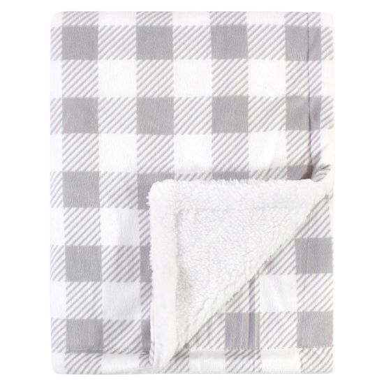 Picture of Hudson Baby Unisex Baby Plush Mink and Sherpa Blanket, Gray Plaid, One Size