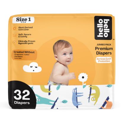 Picture of Hello Bello Premium Baby Diapers Size 1, 32 Count of Disposable, Extra-Absorbent, Hypoallergenic Baby Diapers with Snug and Comfort Fit, Sleepy Sloth