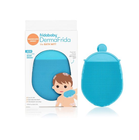 Picture of Frida Baby DermaFrida the Bath Mitt | Toddler Quick-Dry Body Bath Brush, Silicone, Replacement to Kid's Washcloth | Fits Both Parent or Child for Early Stage Development