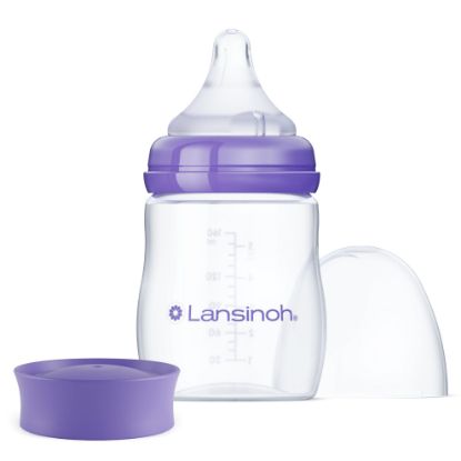 Picture of Lansinoh Anti-Colic Baby Bottle for Breastfeeding Babies, 5 Ounces, 1 Count, Includes 1 Slow Flow Nipple, Size S and Stackable Lid
