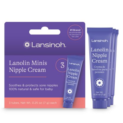 Picture of Lansinoh Lanolin Nipple Cream Safe for Breastfeeding Baby, Breastfeeding Essentials, 3 Mini Tubes, Each 0.25 Ounces