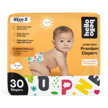 Picture of Hello Bello Premium Baby Diapers Size 2, 30 Count of Disposable, Extra-Absorbent, Hypoallergenic Baby Diapers with Snug and Comfort Fit, Alphabet Soup