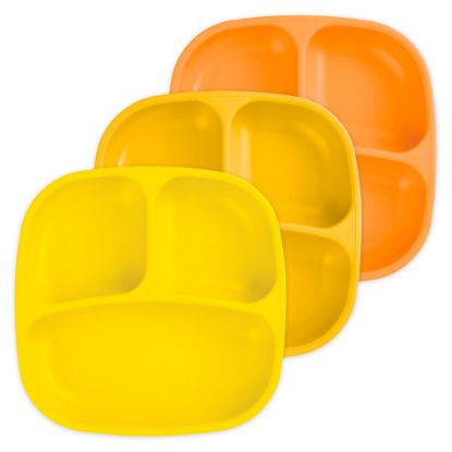 Picture of Re Play 7" Divided Toddler 3 Pack Plates with Deep Sides and Three Compartments for Easy Self Feeding | BPA Free | Dishwasher Safe | Sunbeam