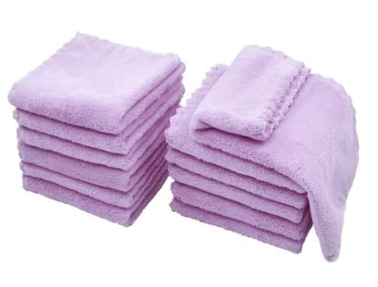 Picture of Kyapoo Baby Washcloths 12 Pack 12x12 Inches Microfiber Coral Fleece Extra Absorbent and Soft for Newborns, Infants and Toddlers-Purple
