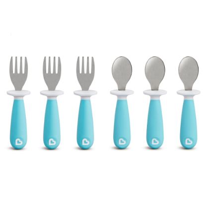 Picture of Munchkin® Raise™ Toddler Fork and Spoon Utensil Set, Rest Keeps Tip Off Table, BPA Free, 6 Pack, Blue