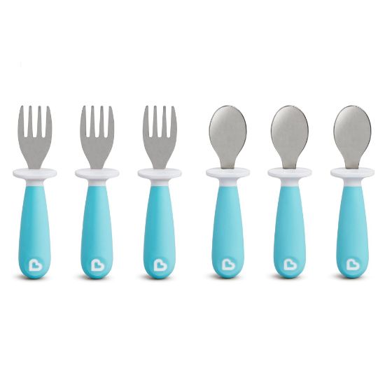 Picture of Munchkin® Raise™ Toddler Fork and Spoon Utensil Set, Rest Keeps Tip Off Table, BPA Free, 6 Pack, Blue