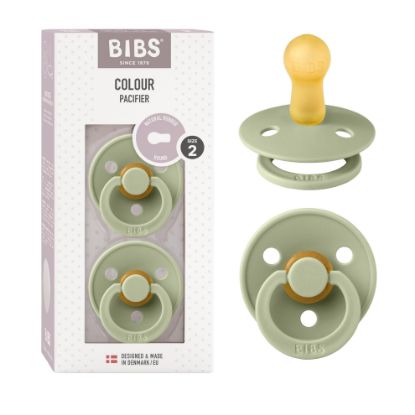 Picture of BIBS Pacifiers Colour Collection | Natural Rubber Baby Pacifier | Round Nipple | Set of 2 BPA-Free Soothers | Made in Denmark | 6+ Months (Pack of 2) | Sage