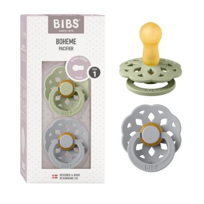 Picture of BIBS Pacifiers - Boheme Collection | BPA-Free Baby Pacifier | Made in Denmark | Set of 2 Sage/Cloud Color Premium Soothers | Size 0-6 Months