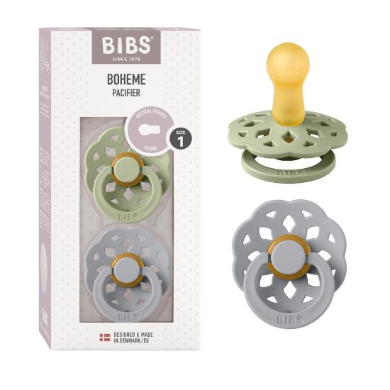 Picture of BIBS Pacifiers - Boheme Collection | BPA-Free Baby Pacifier | Made in Denmark | Set of 2 Sage/Cloud Color Premium Soothers | Size 0-6 Months