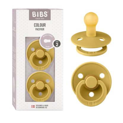 Picture of BIBS Pacifiers Colour Collection | Natural Rubber Baby Pacifier | Set of 2 BPA-Free Soothers | Made in Denmark | 6+ Months (Pack of 2) | Mustard