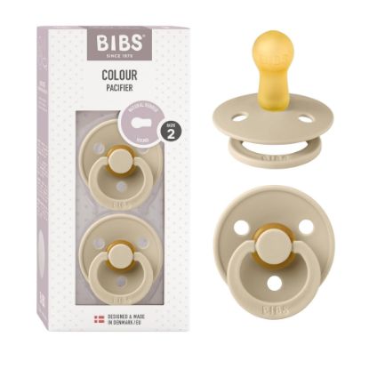 Picture of BIBS Pacifiers Colour Collection | Natural Rubber Baby Pacifier | Round Nipple | Set of 2 BPA-Free Soothers | Made in Denmark | 6+ Months (Pack of 2) | Vanilla
