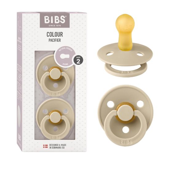 Picture of BIBS Pacifiers Colour Collection | Natural Rubber Baby Pacifier | Round Nipple | Set of 2 BPA-Free Soothers | Made in Denmark | 6+ Months (Pack of 2) | Vanilla