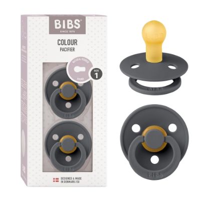 Picture of BIBS Pacifiers Colour Collection | Natural Rubber Baby Pacifier | Set of 2 BPA-Free Soothers | Made in Denmark | 0+ Months (Pack of 2) | Iron